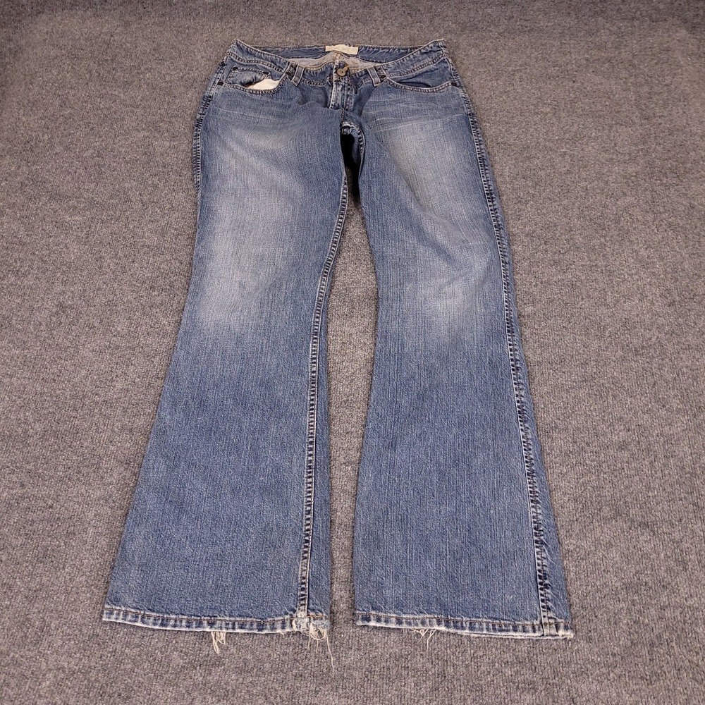 Ecko Red Long Blue Low Rise Flare Womens Jeans 33x32 Bootcut Y2K Vintage Denim